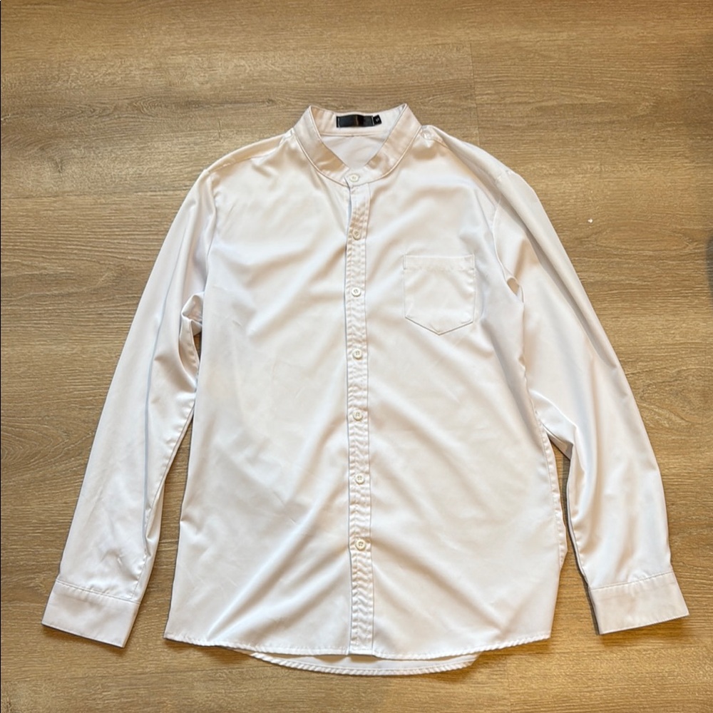 Men's White Button-Up Shirt No Collar